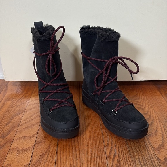 COLE HAAN Cloudfeel Suede Snow Boots Black Fur size 8 NWT - Picture 3 of 12